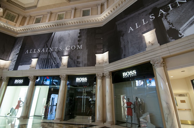 All Saints 2000 sq ft retail barricade installation