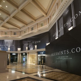 All Saints retail barricade installation at Las Vegas Forum Shops