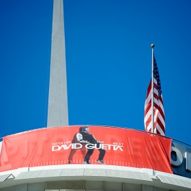 Large format building banners for the iconic Capital Records tower in Los Angeles