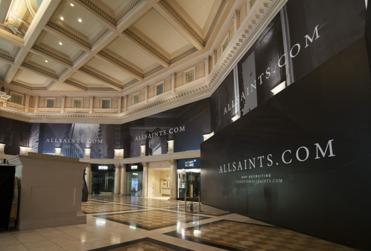 All Saints retail barricade installation at Las Vegas Forum